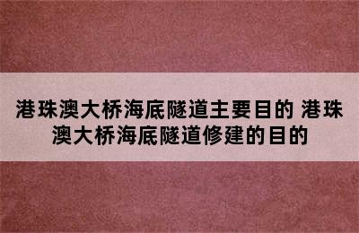 港珠澳大桥海底隧道主要目的 港珠澳大桥海底隧道修建的目的